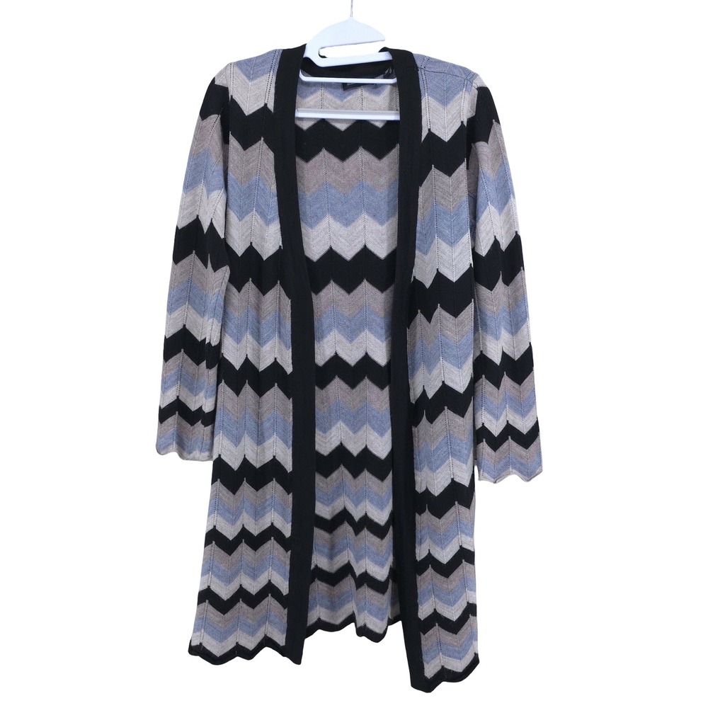 BCBGMAXAZRIA Chevron Open Knit Long Duster Boho Cardigan Sweater Womens M